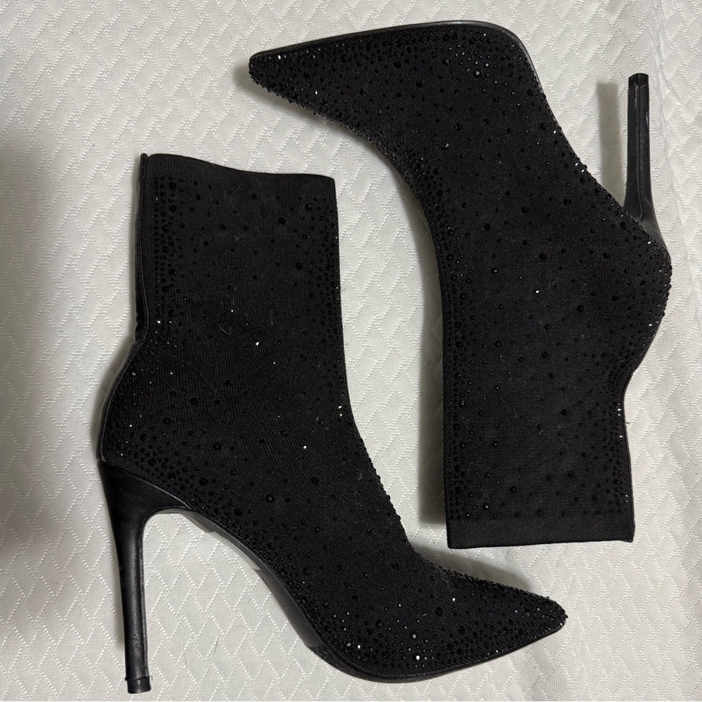 Black Stiletto Ankle Boots with Rhinestones